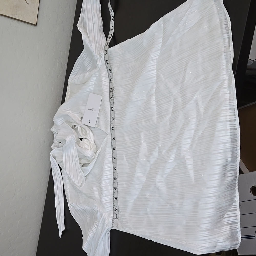 Ted Baker London Teaa Tie Neck Tonal Stripe Blouse Bow Collection Size 0-2 - Picture 12 of 13